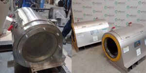 Dispositivo de cortina de aire en operación, mejorando la eficiencia energética de un local