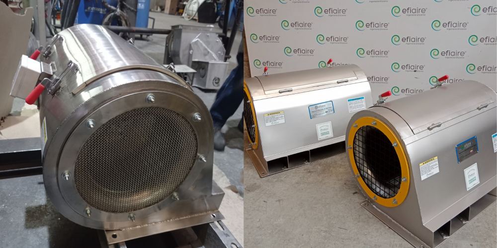 Dispositivo de cortina de aire en operación, mejorando la eficiencia energética de un local